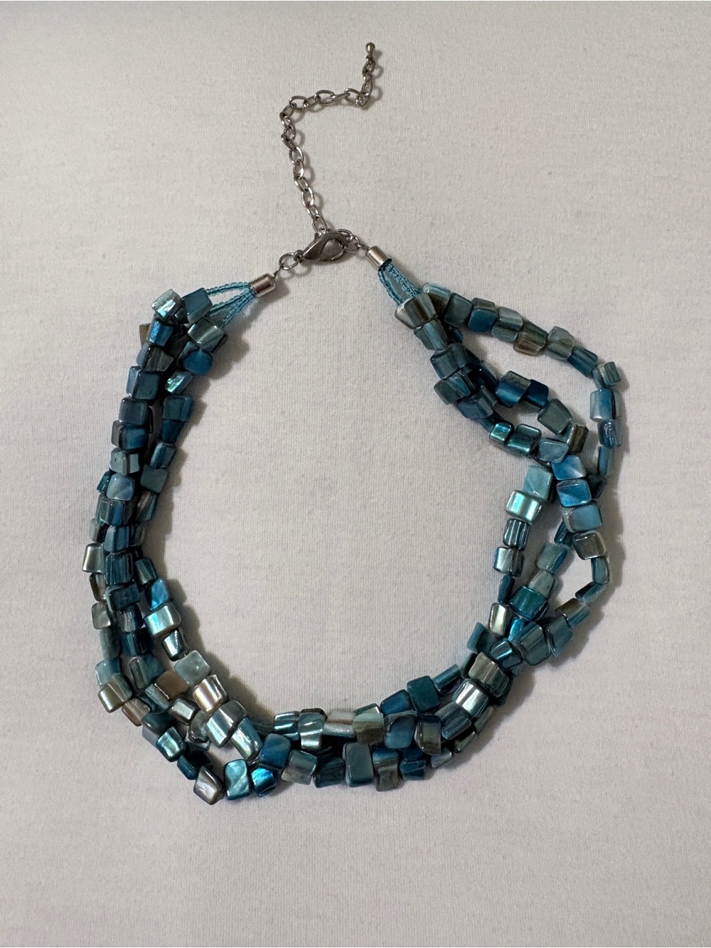 Iridescent Multi-Strand Blue Beaded Necklace - Women Jewelry